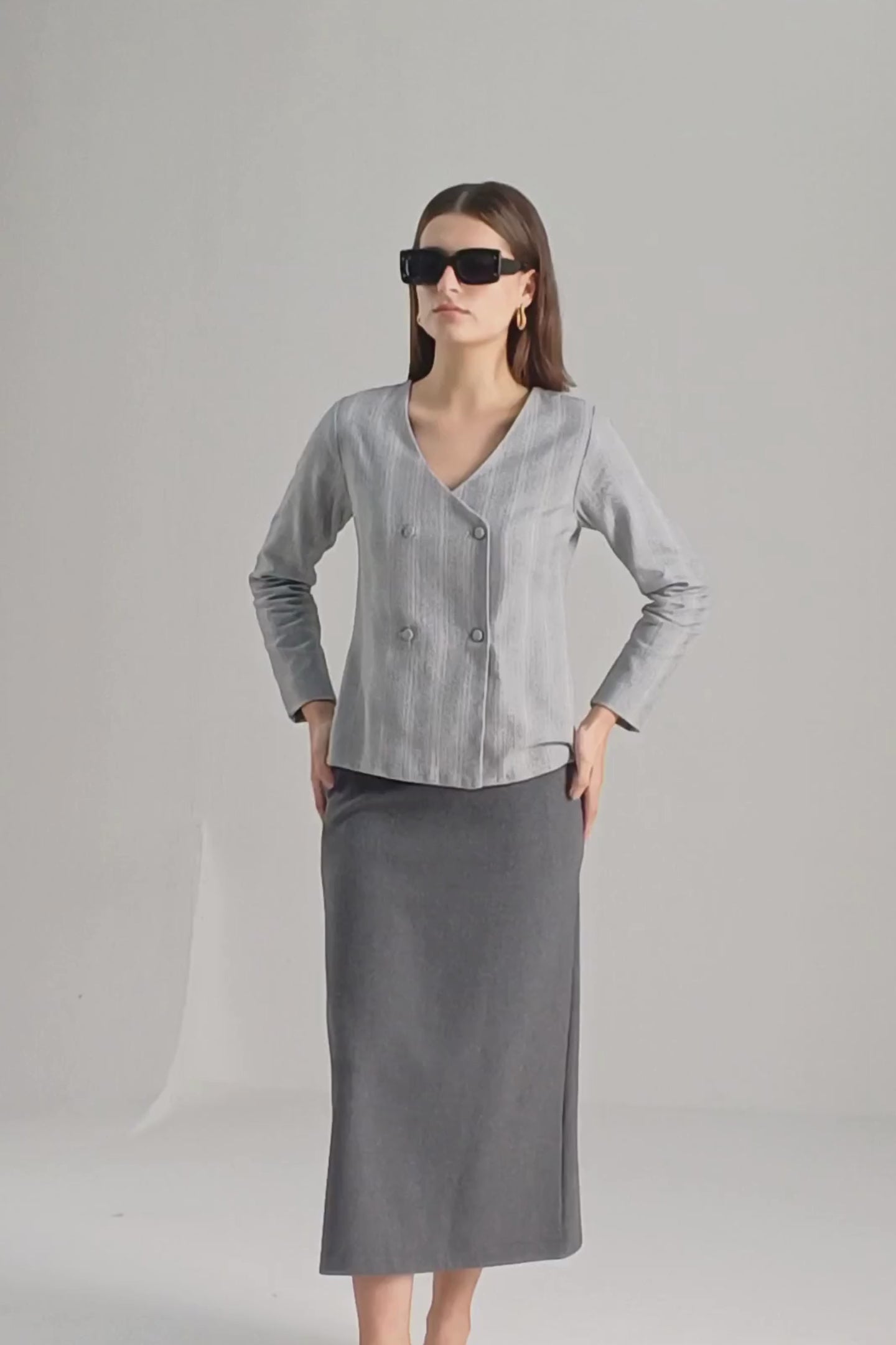 Fitted Cotton Tweed Jacket in Grey