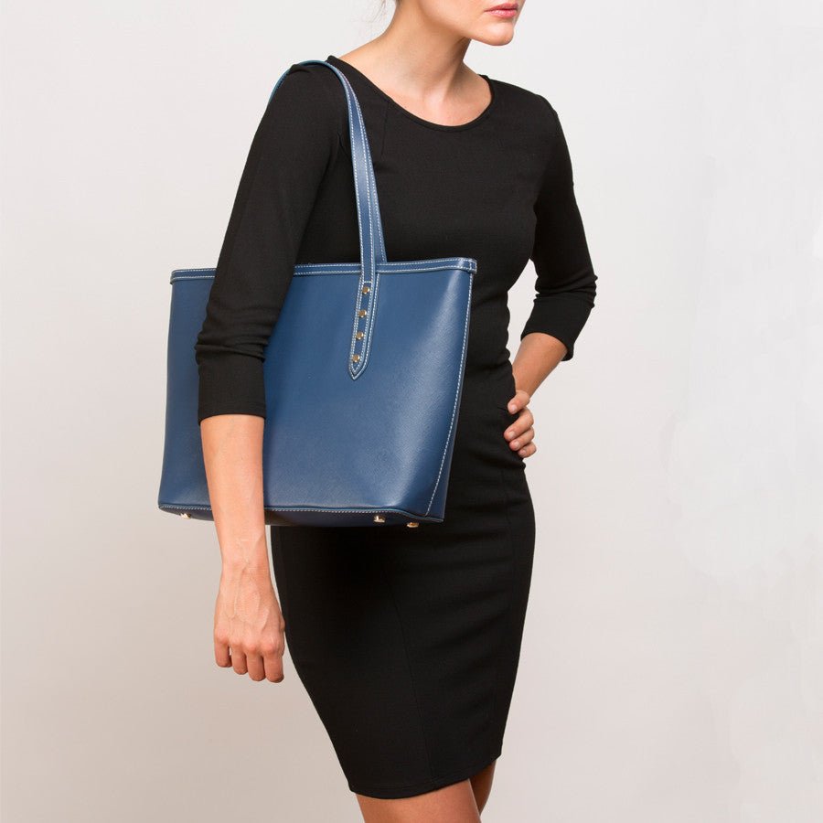 Blue Leather Shoulder Bag - Clairellas