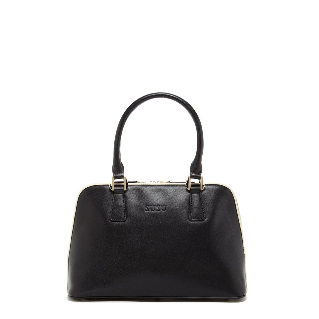 Melissa Saffiano Leather Satchel Bag Black