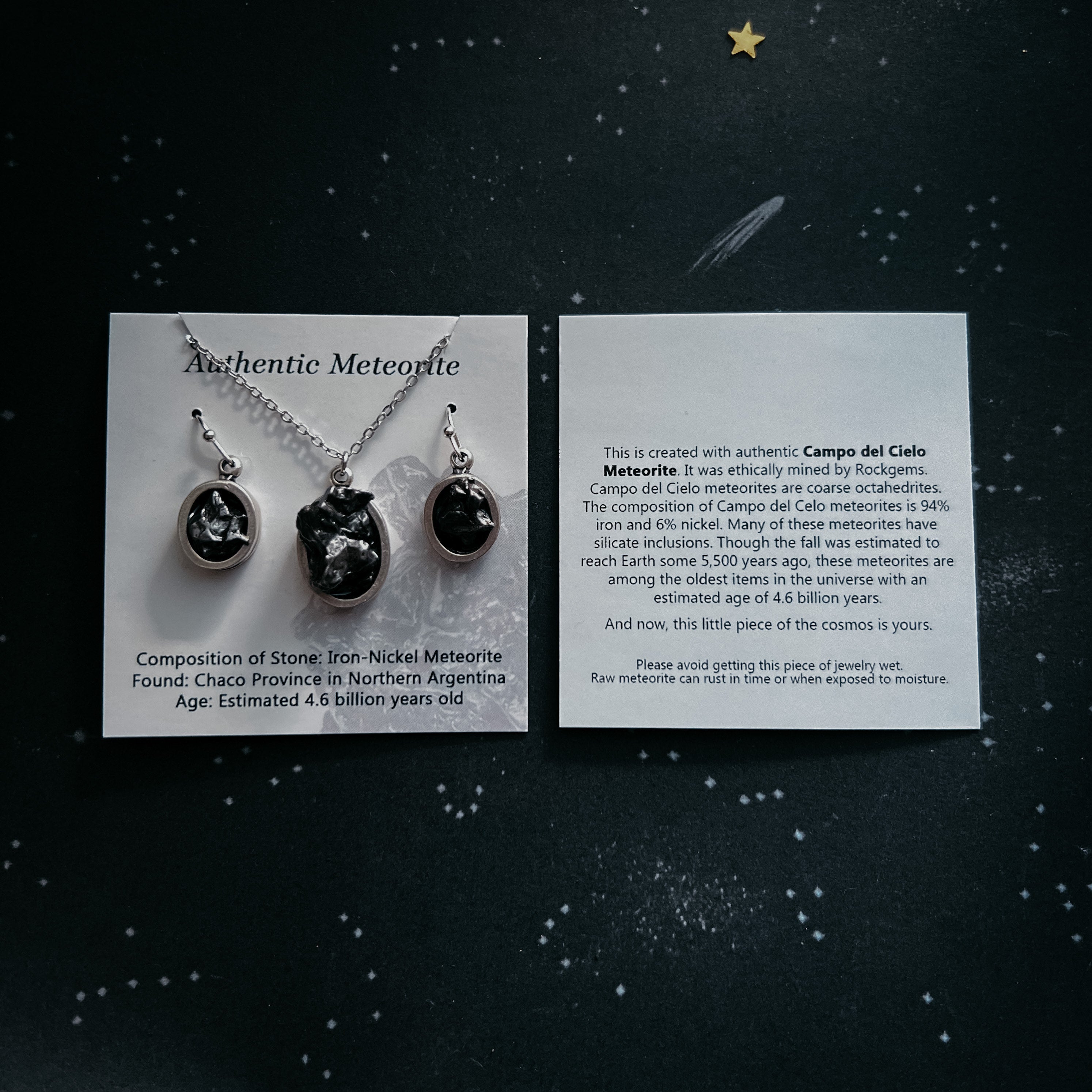 Meteorite Jewelry Set - Circle Necklace and Earrings