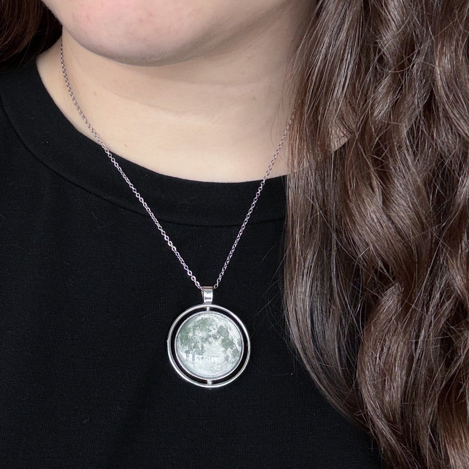 Full Moon Double Sided Fidget Pendant Necklace