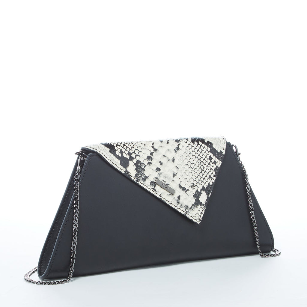 SUSU Black Leather Clutch Bag Unique Snakeskin Evening Purse Women's Handbag - Clairellas