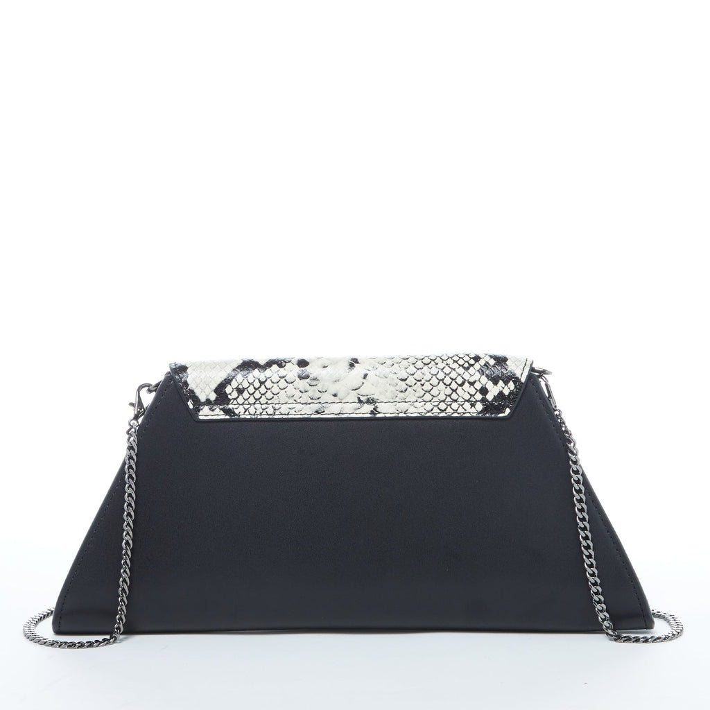 SUSU Black Leather Clutch Bag Unique Snakeskin Evening Purse Women's Handbag - Clairellas