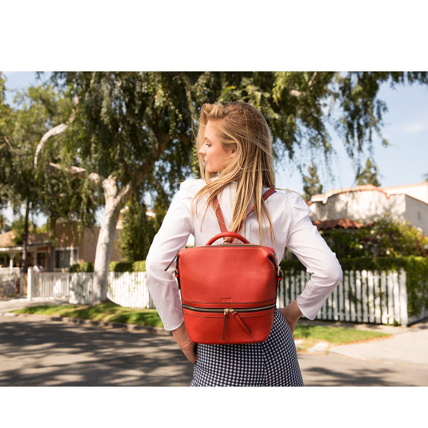 SUSU Red Leather Backpack Purse Convertible Crossbody Bag - Clairellas