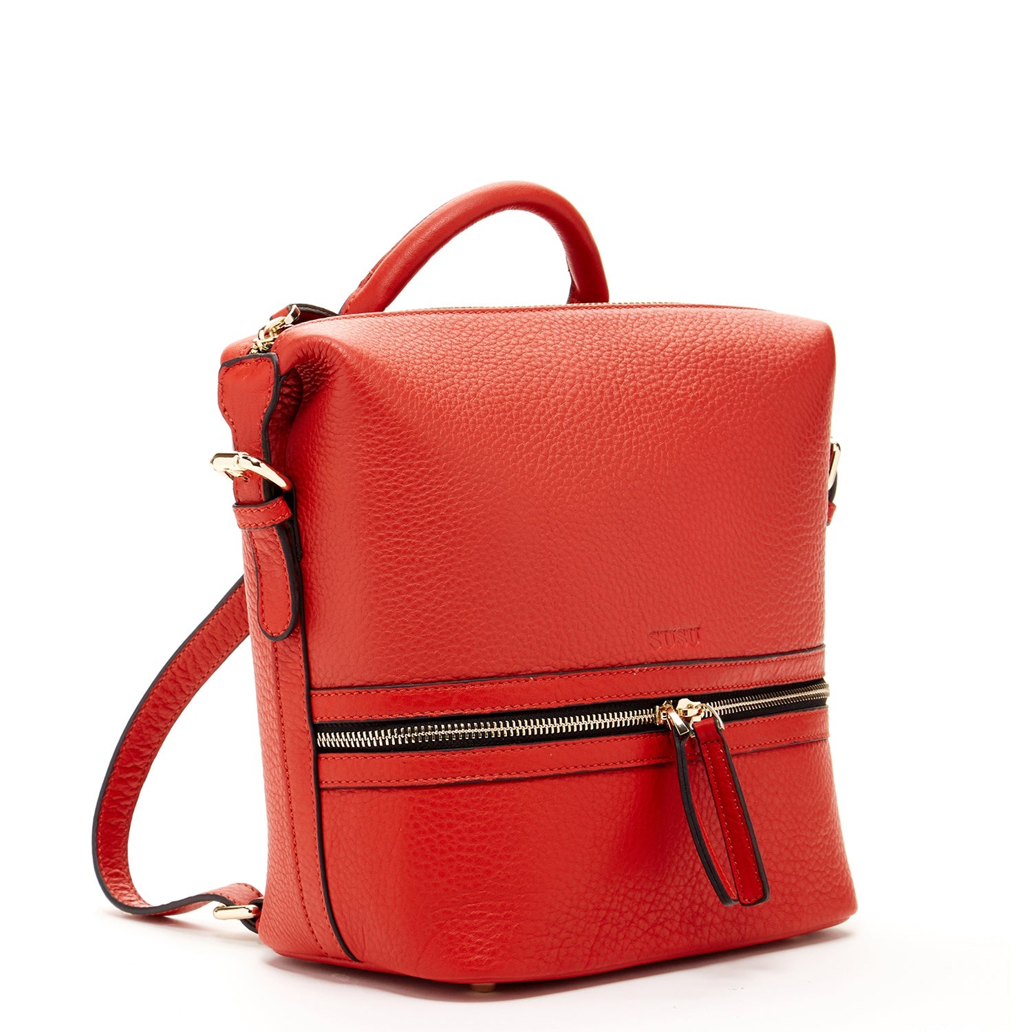 SUSU Red Leather Backpack Purse Convertible Crossbody Bag - Clairellas
