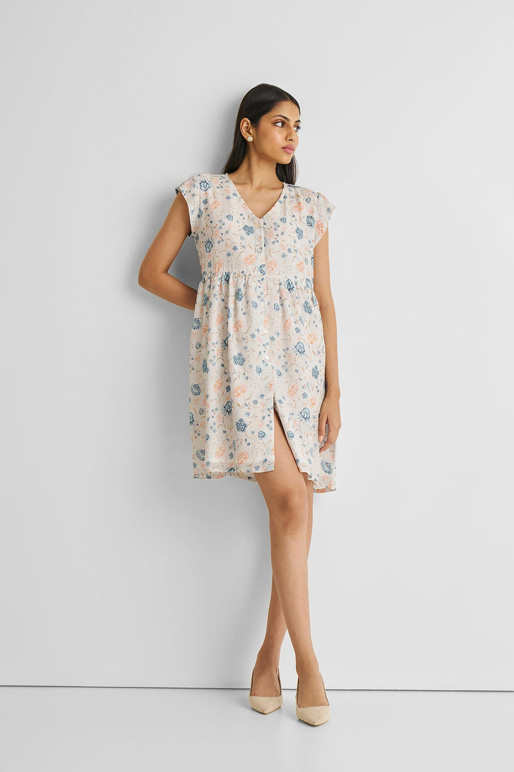 Cap Sleeved Short Dress in Florals