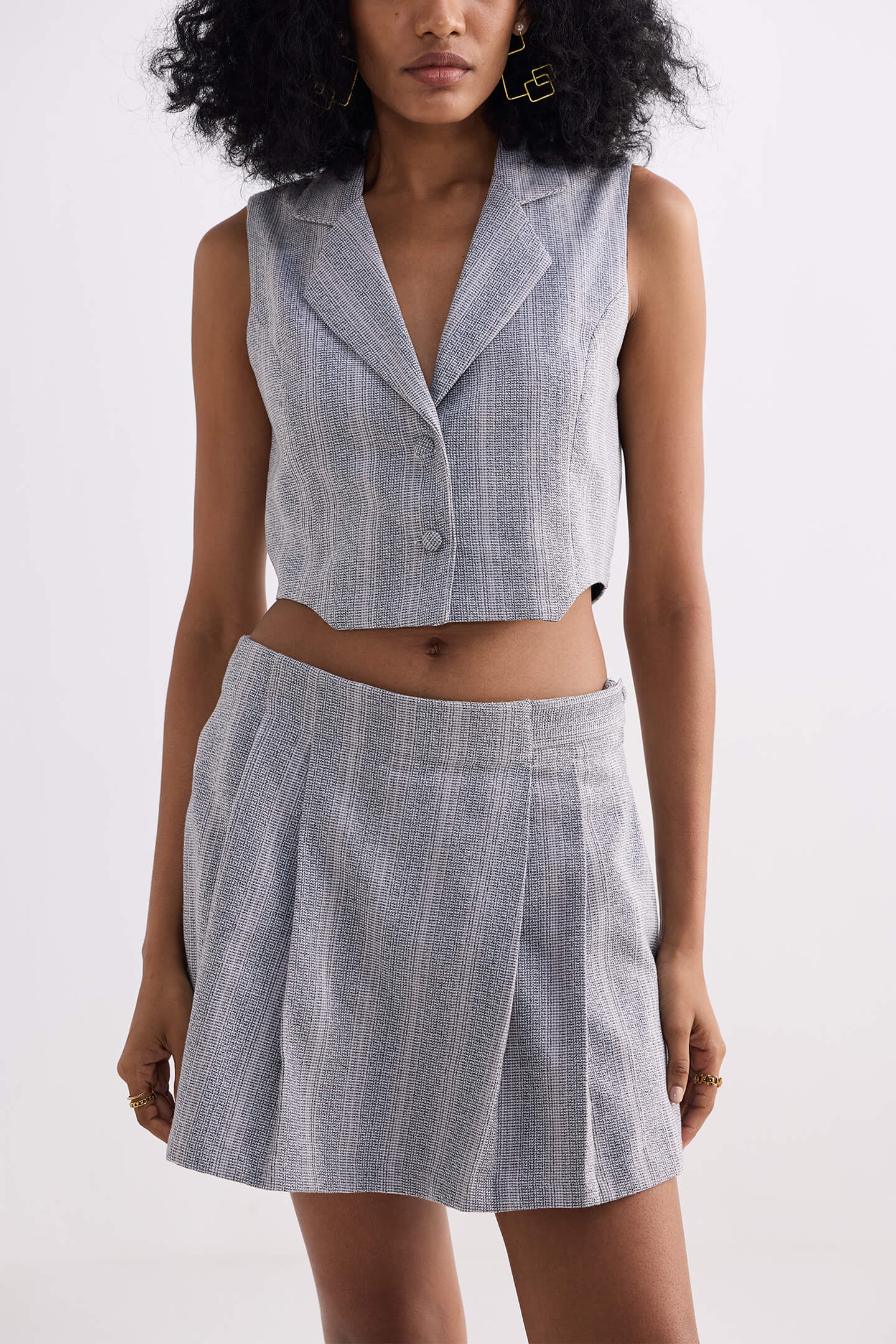 Cropped Cotton Tweed Vest in Grey