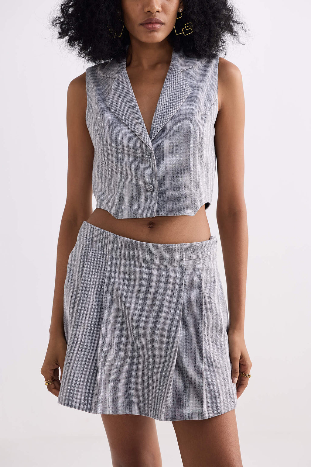 Cropped Cotton Tweed Vest in Grey