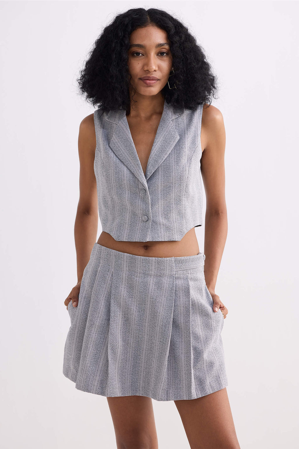 Cropped Cotton Tweed Vest in Grey