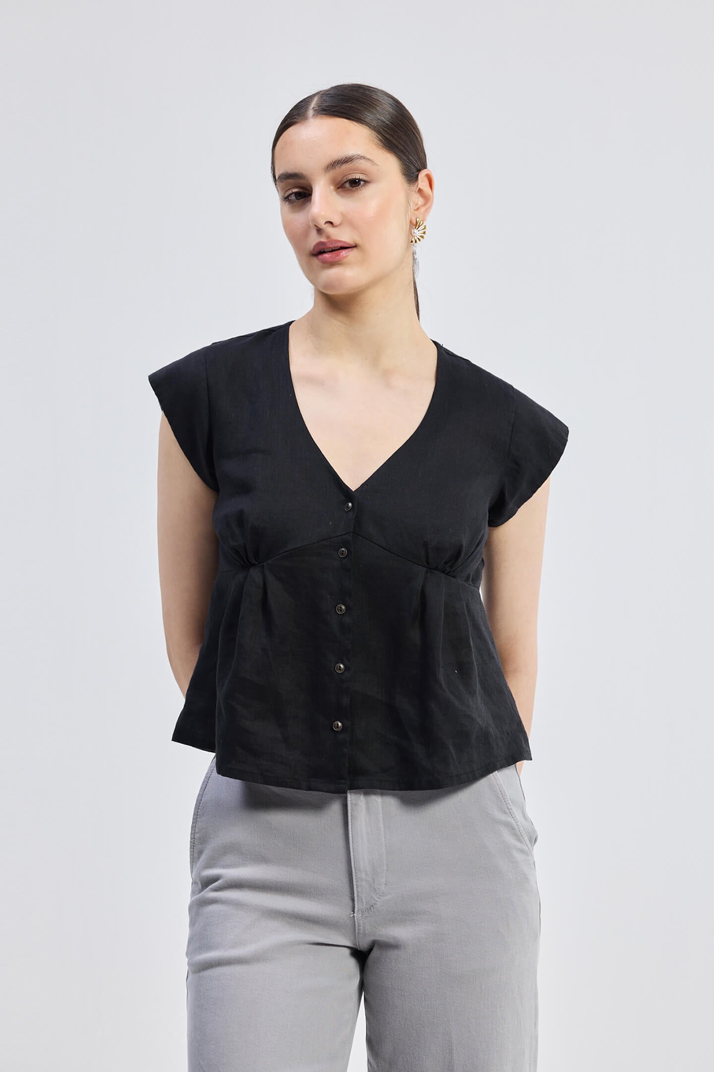 Deep V-neck short top in Black