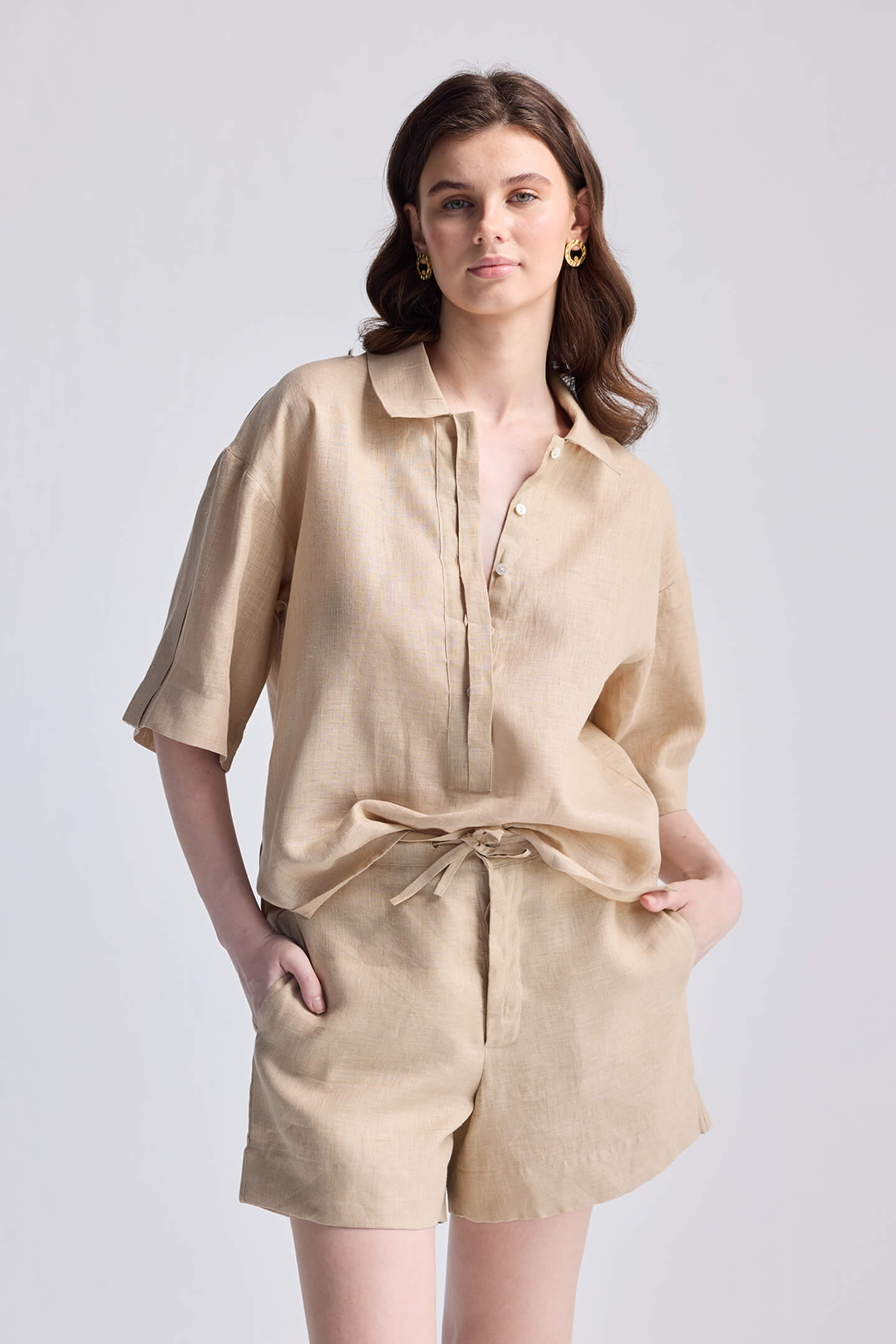 Drawstring Shorts in Neutral Beige