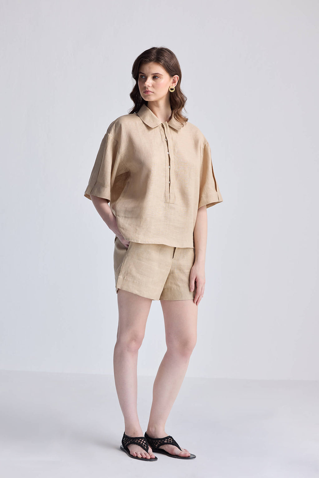 Drawstring Shorts in Neutral Beige