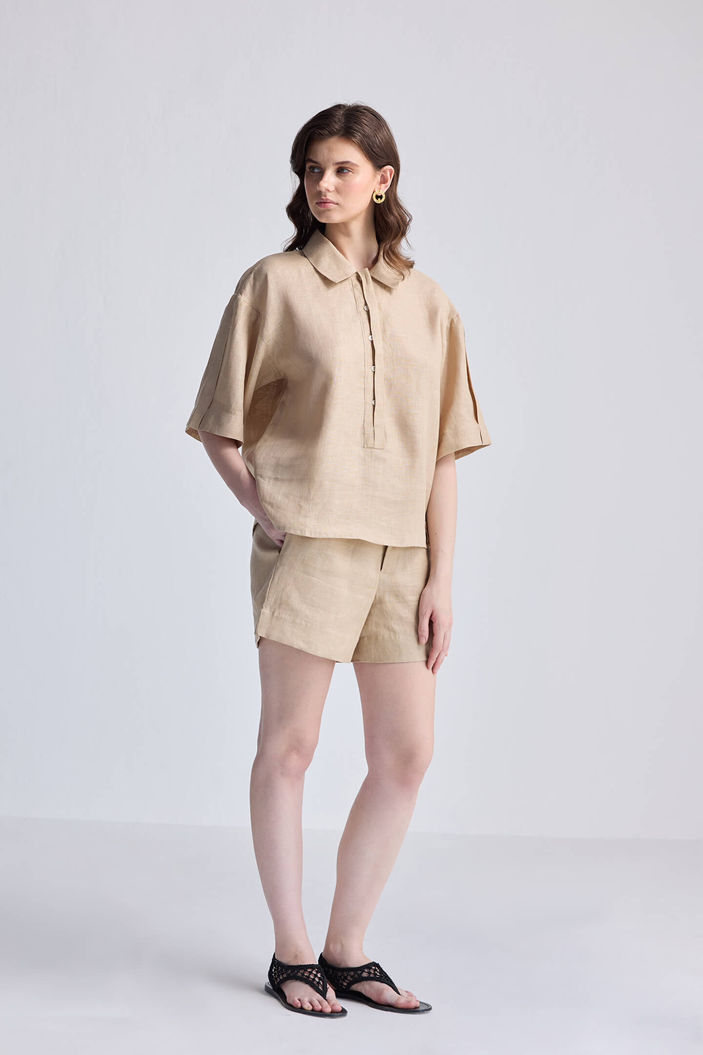 Drawstring Shorts in Neutral Beige