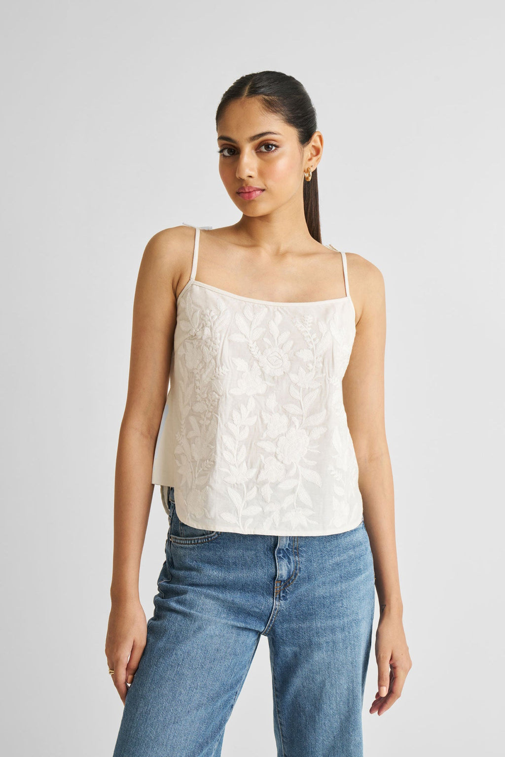 Embroidered Camisole Top in White