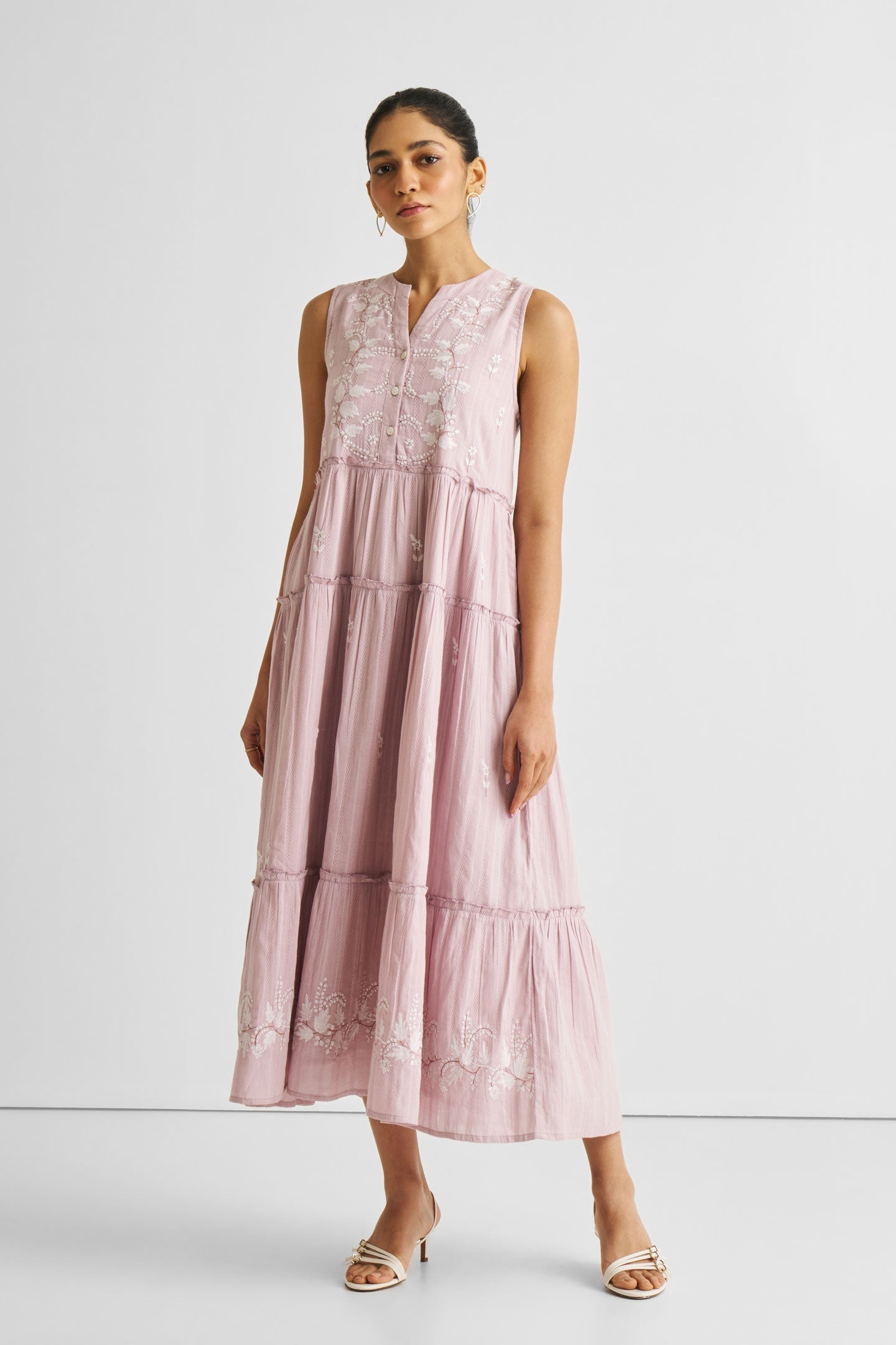 Embroidered Resort Maxi Dress in Pink
