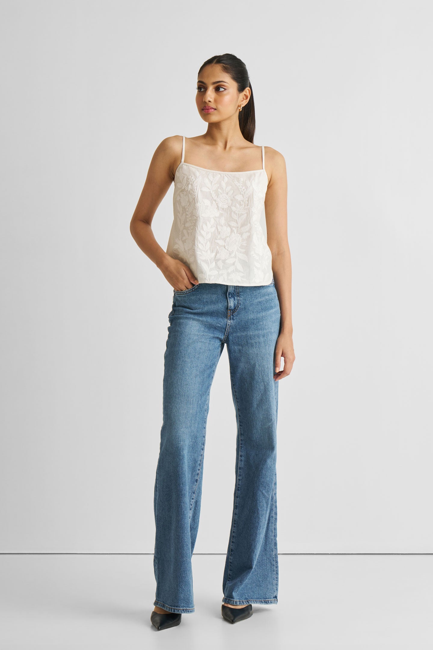 Embroidered Camisole Top in White