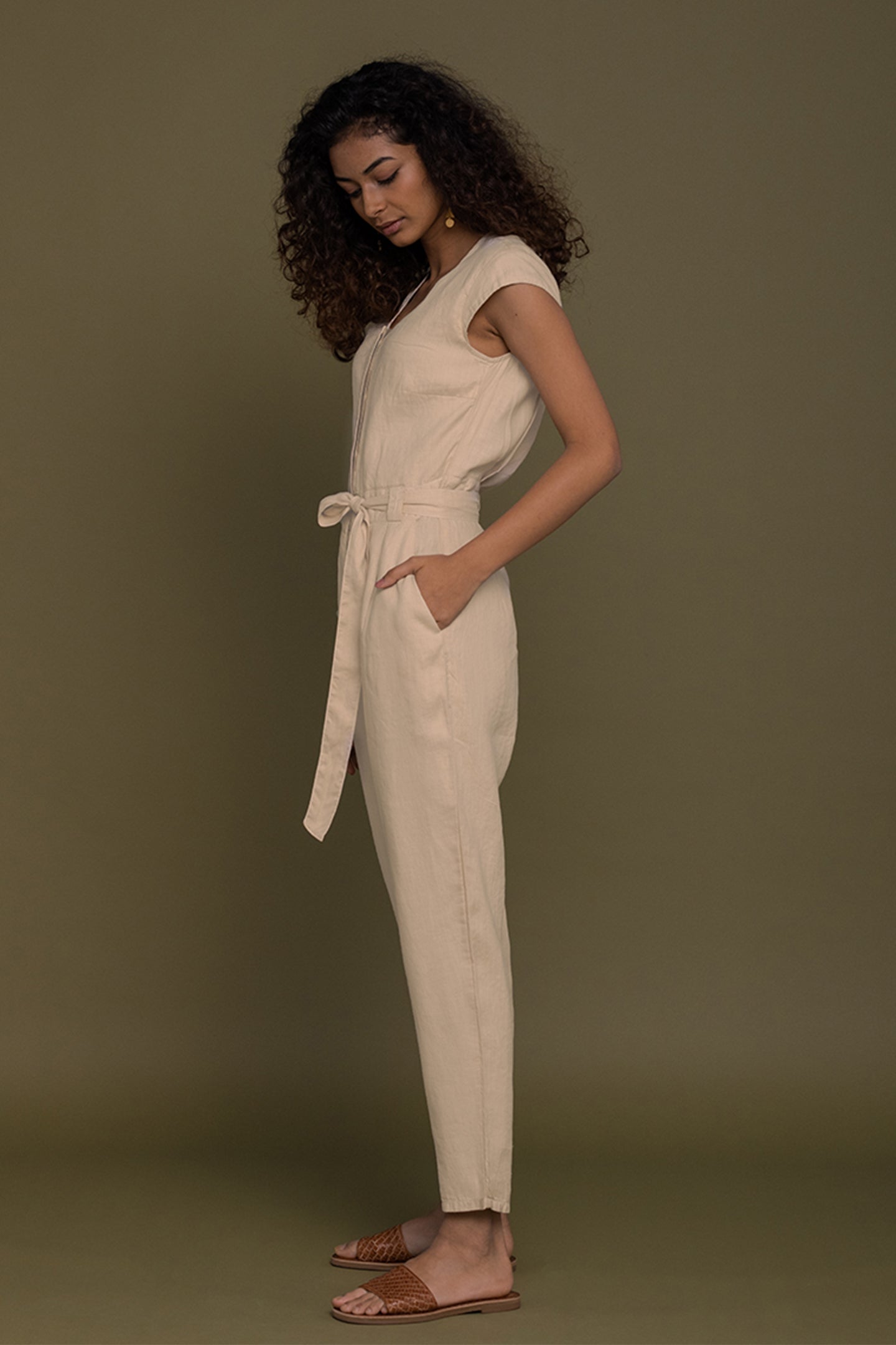 Evening Chai Jumpsuit in Neutral Beige