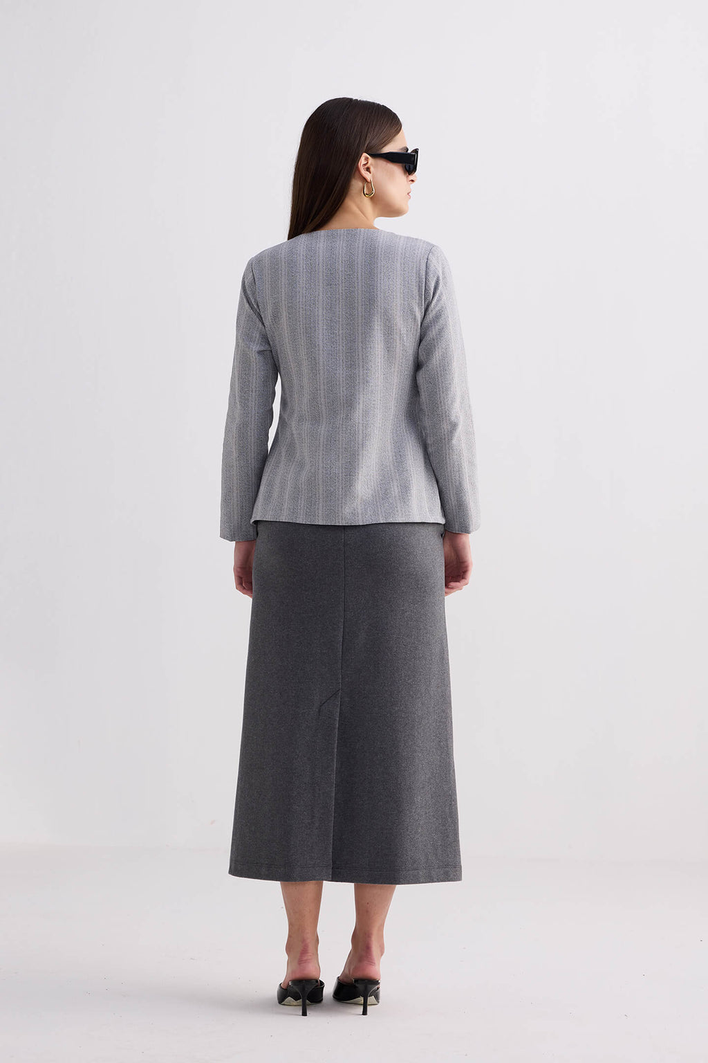 Fitted Cotton Tweed Jacket in Grey