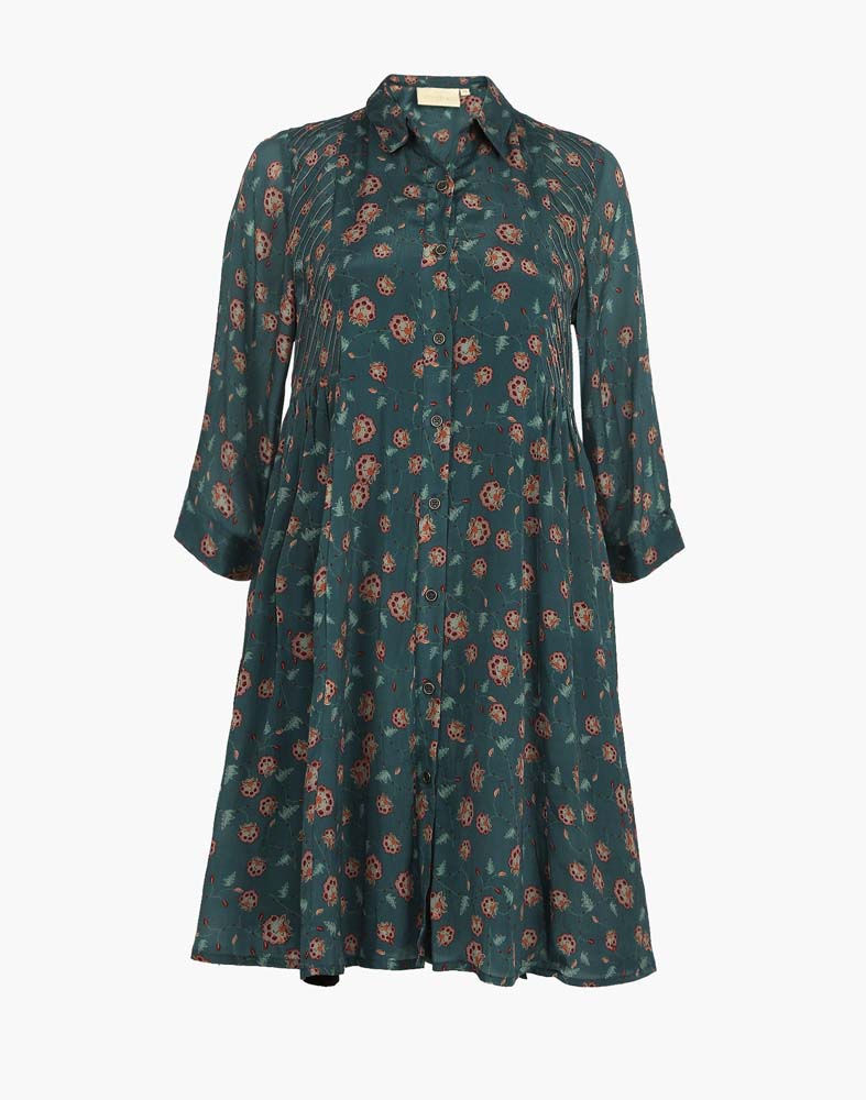 Flowey Shirt Dress in Dark Green