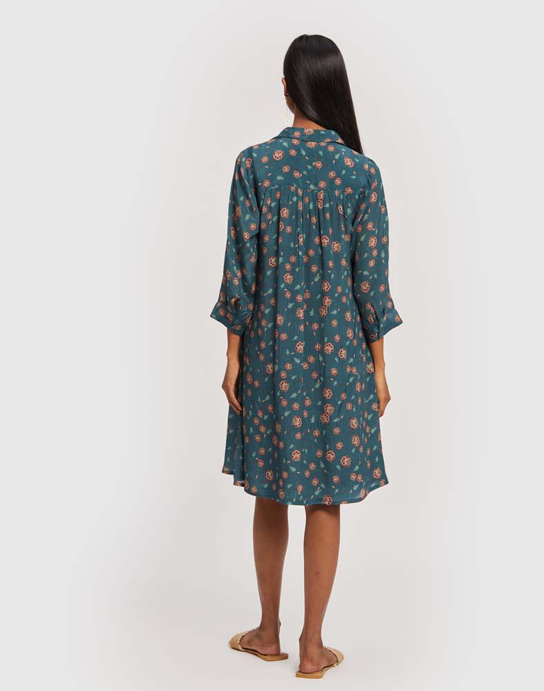 Flowey Shirt Dress in Dark Green