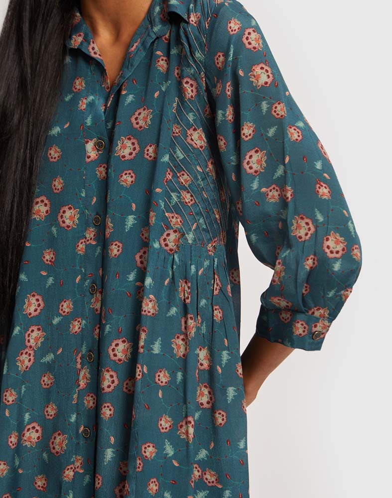 Flowey Shirt Dress in Dark Green