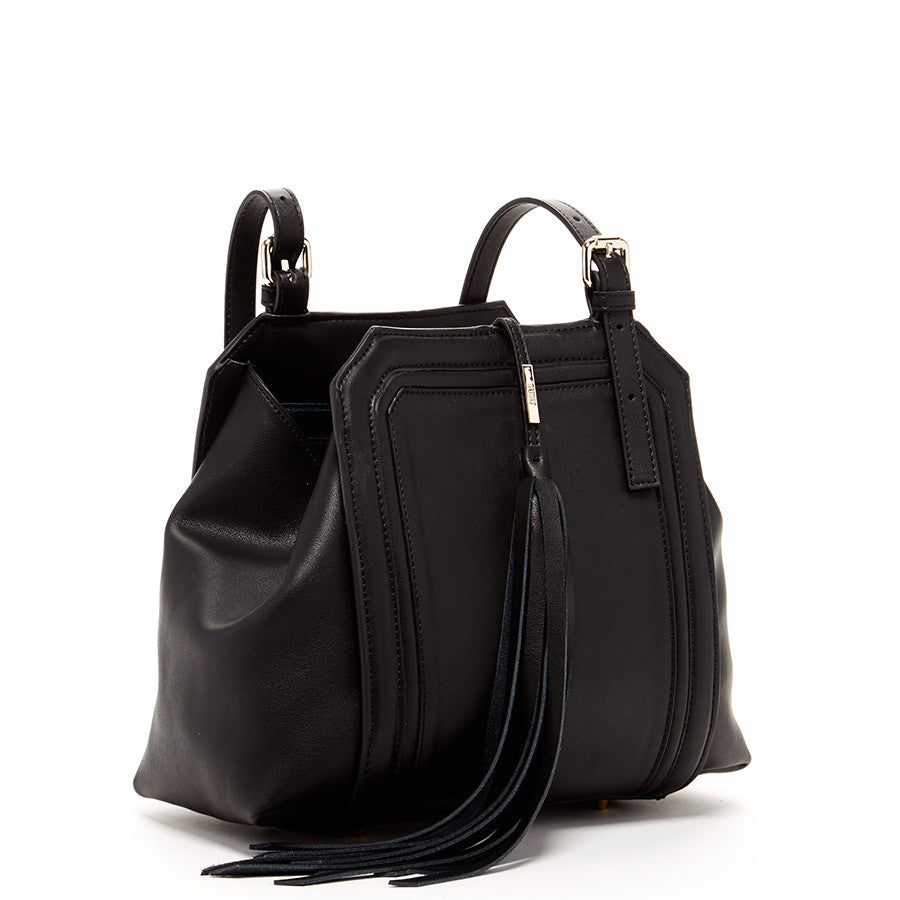 HANNAH BLACK LEATHER SATCHEL BAG