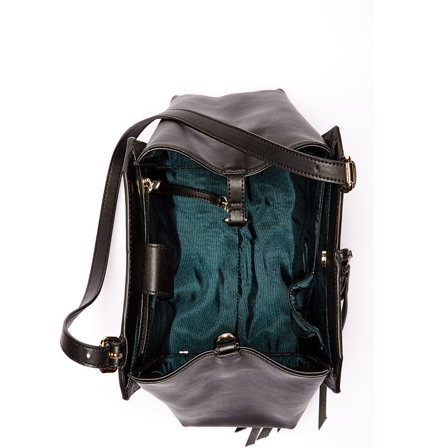 HANNAH BLACK LEATHER SATCHEL BAG