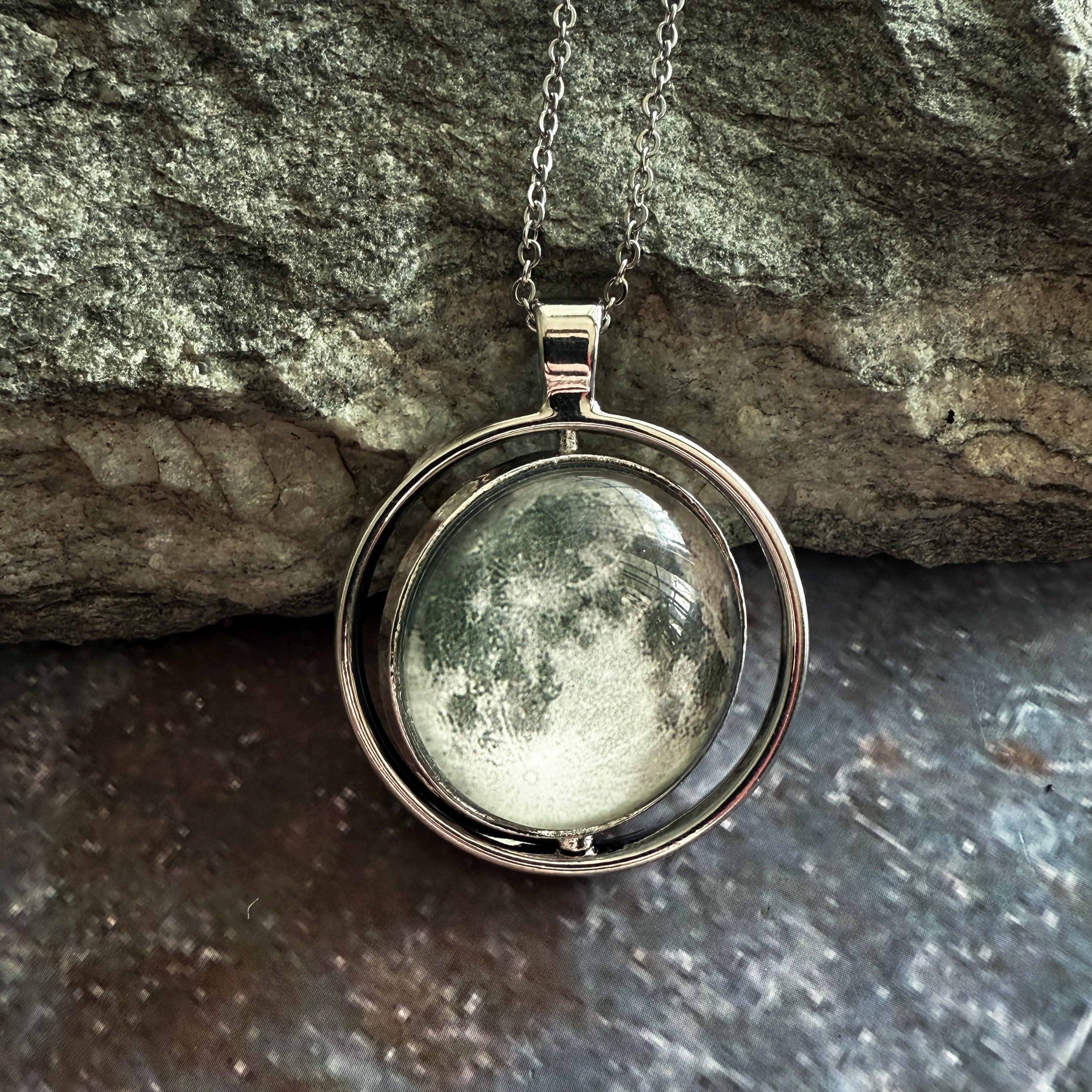 Full Moon Double Sided Fidget Pendant Necklace