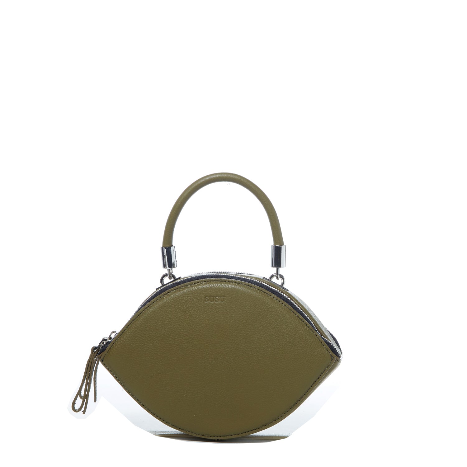 Kiss Circle Shape Leather Crossbody Bag Olive Green - Clairellas