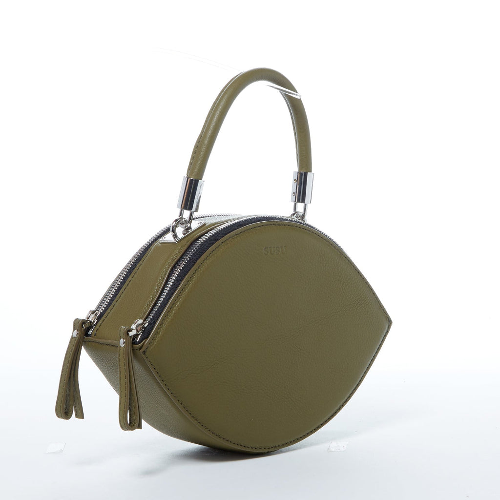 Kiss Circle Shape Leather Crossbody Bag Olive Green - Clairellas