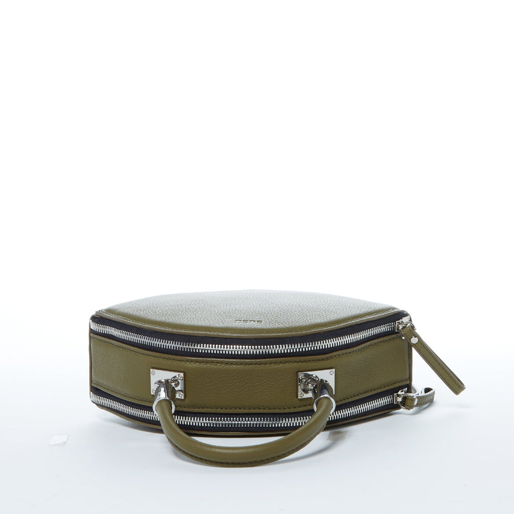 Kiss Circle Shape Leather Crossbody Bag Olive Green - Clairellas
