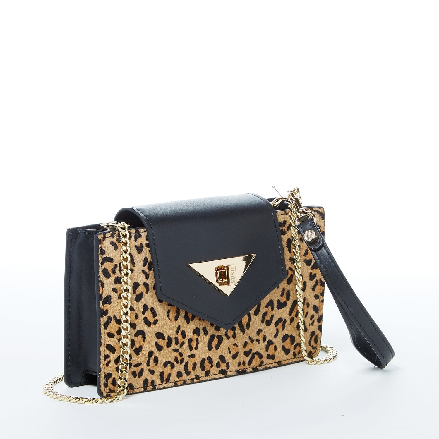 SUSU Mini Crossbody Bag Small Leather Leopard Black Purse Wristlet Women's Handbag - Clairellas