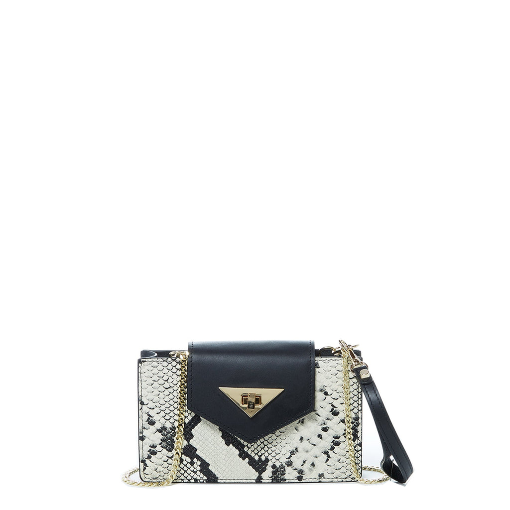 SUSU Mini Crossbody Bag Small Leather Snakeskin Black Purse Wristlet Women's Handbag - Clairellas