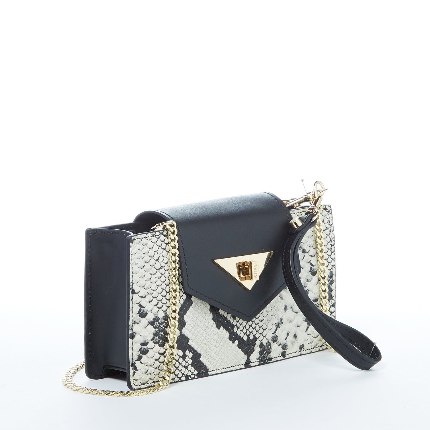 SUSU Mini Crossbody Bag Small Leather Snakeskin Black Purse Wristlet Women's Handbag - Clairellas