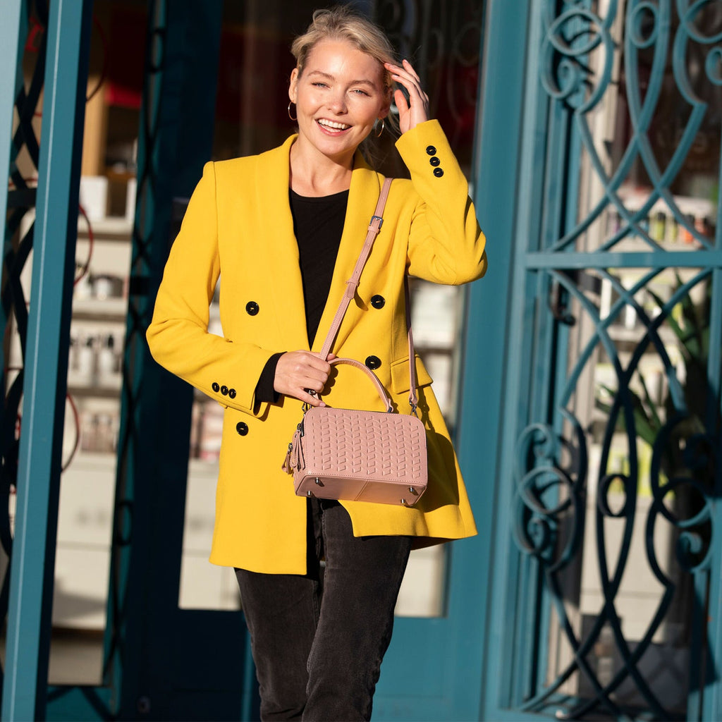 SUSU Woven Leather Crossbody Bag Pink Purse Women's Handbag