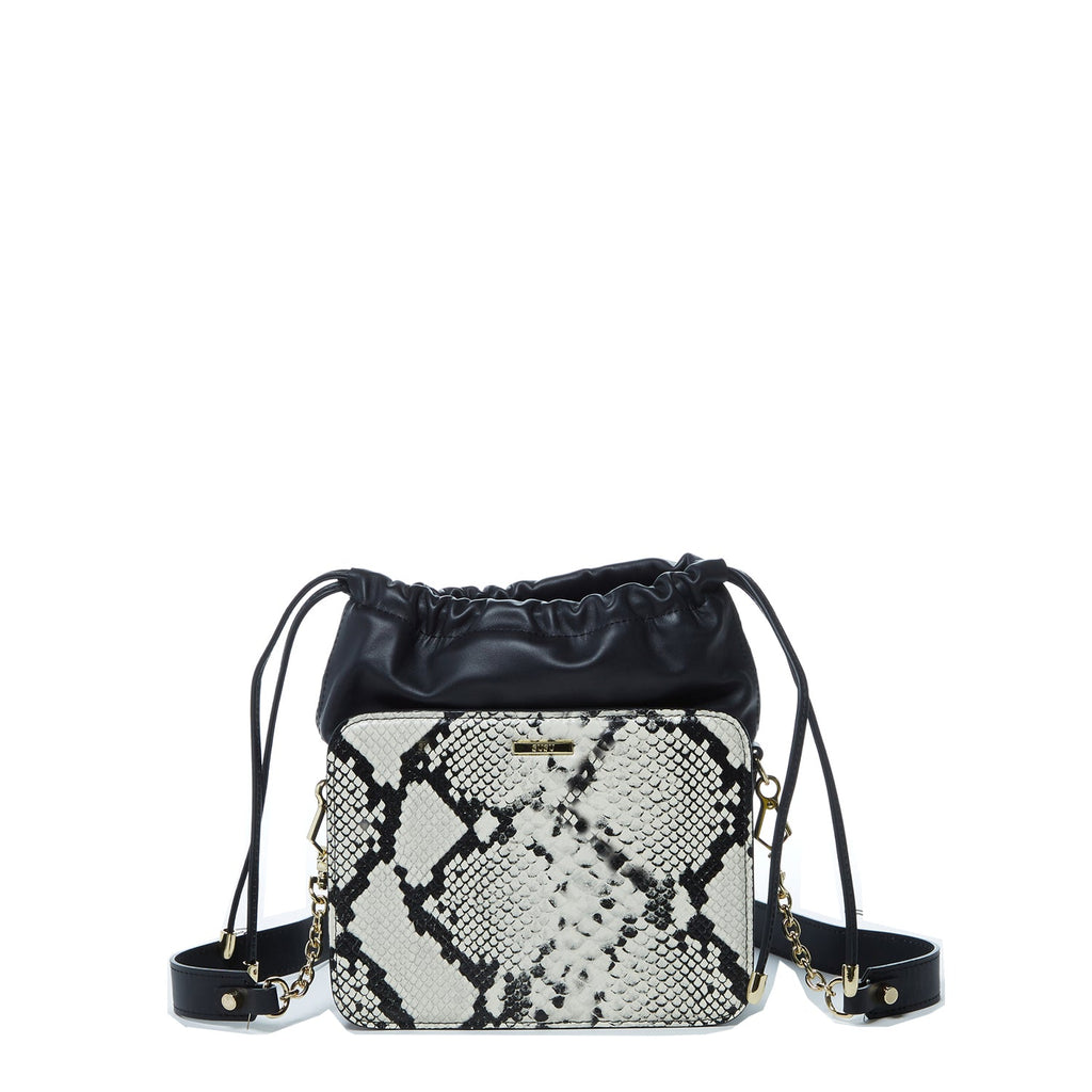 SUSU Leather Bucket Bag Black Purse Snakeskin Drawstring Design Medium Size Bag - Clairellas