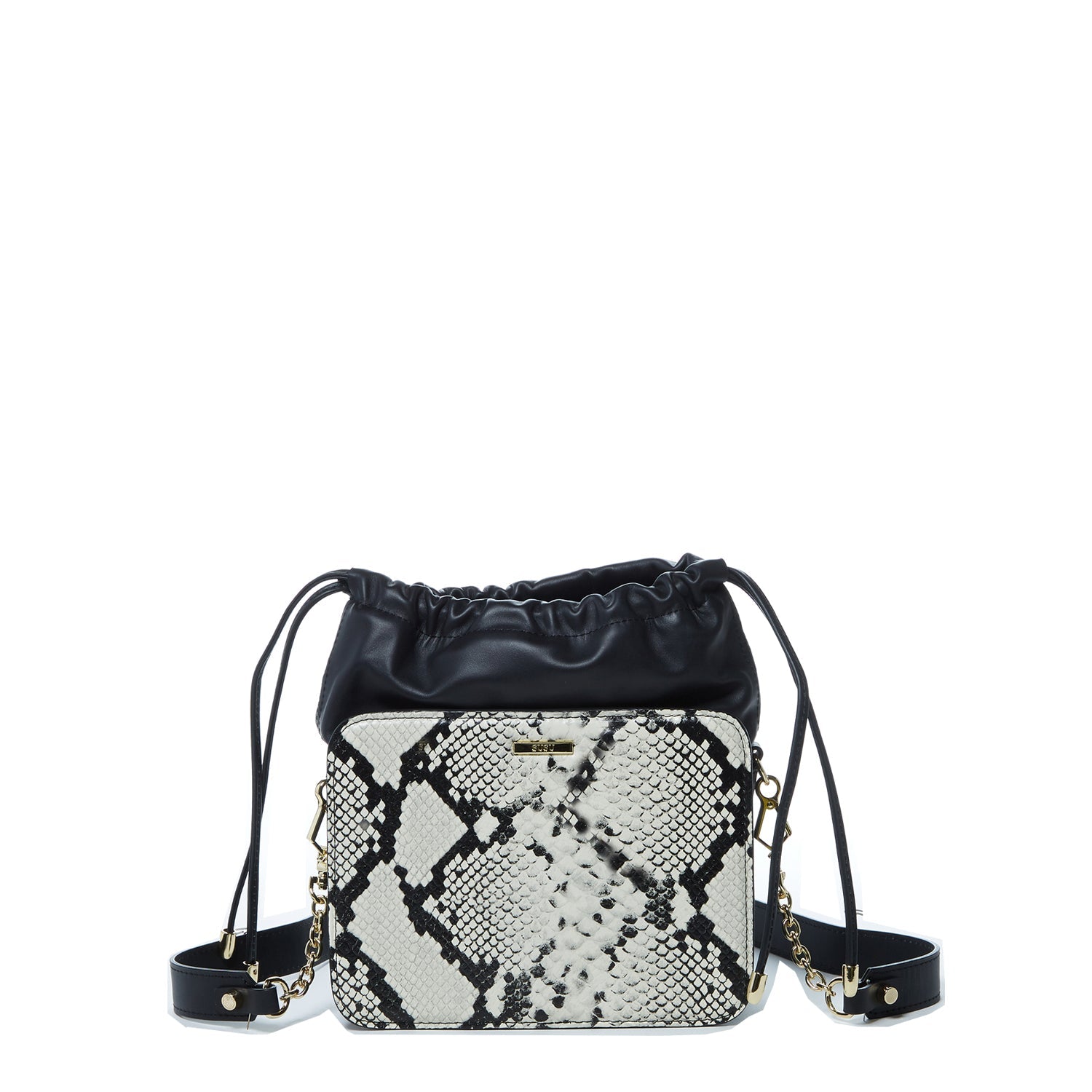 SUSU Leather Bucket Bag Black Purse Snakeskin Drawstring Design Medium Size Bag - Clairellas