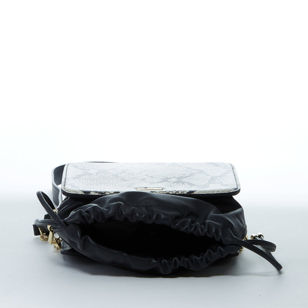 SUSU Leather Bucket Bag Black Purse Snakeskin Drawstring Design Medium Size Bag - Clairellas