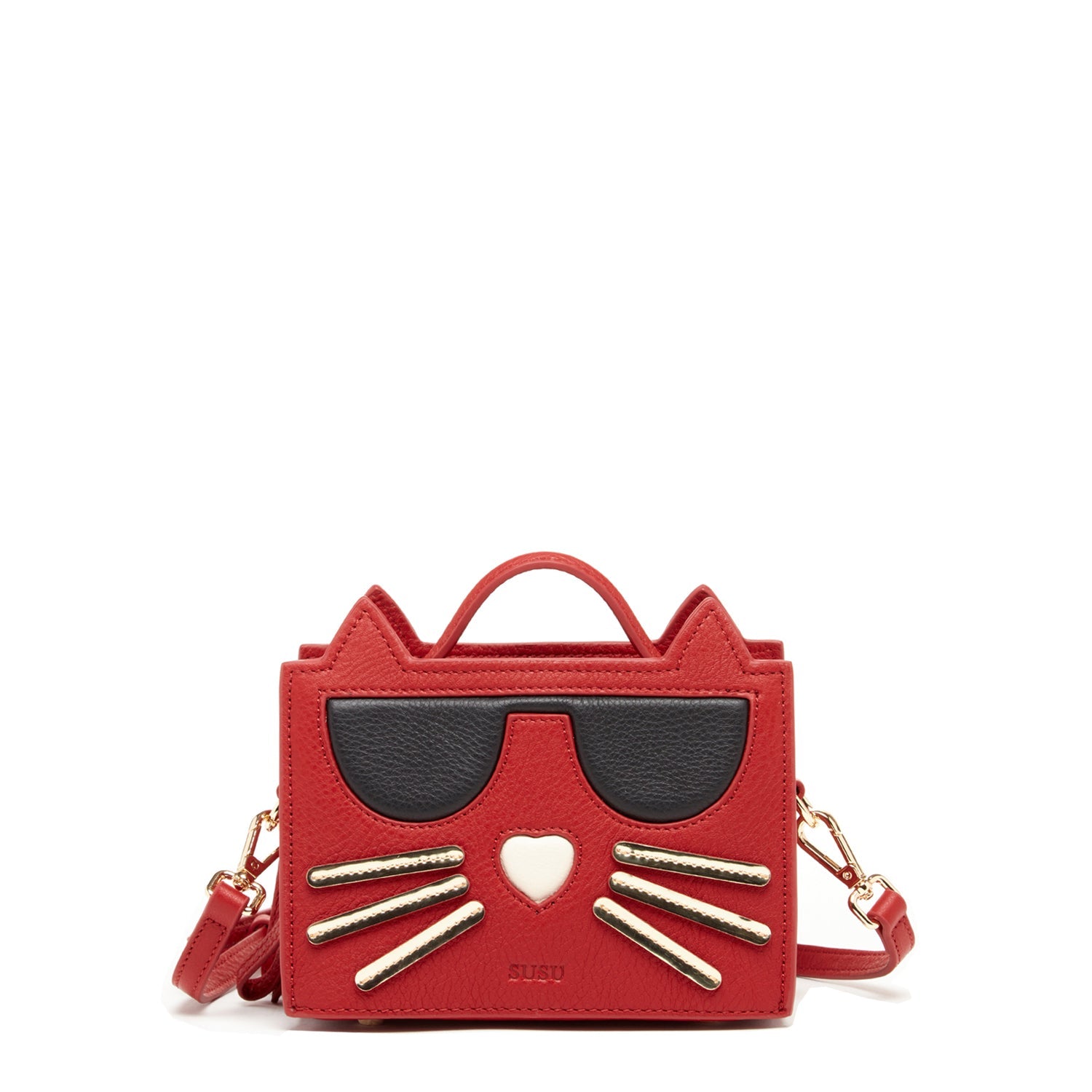 SUSU Leather Cat Bag Red Crossbody Purse Women's Handbag - Clairellas