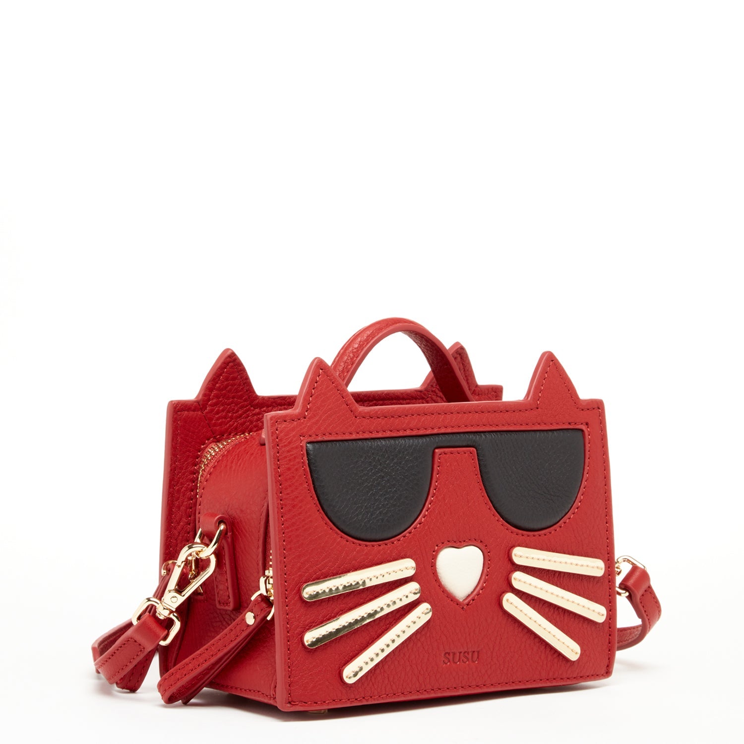 SUSU Leather Cat Bag Red Crossbody Purse Women's Handbag - Clairellas