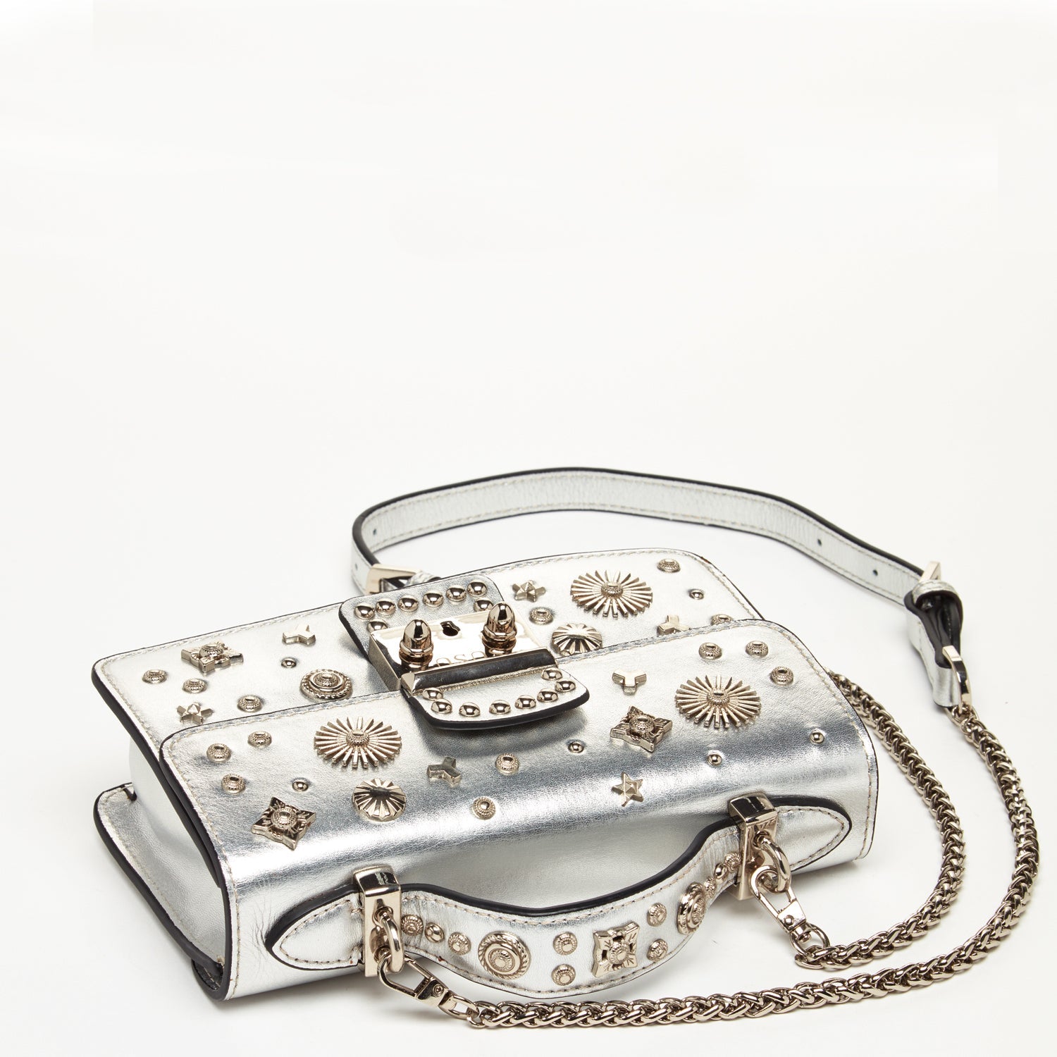 Small Leather Crossbody Bag Studded Silver Purse