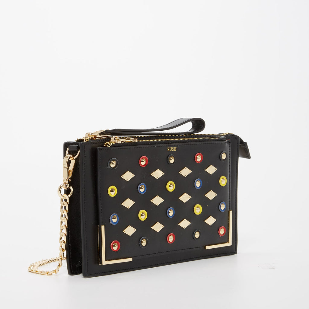 Black Studded Crossbody Clutch - Clairellas