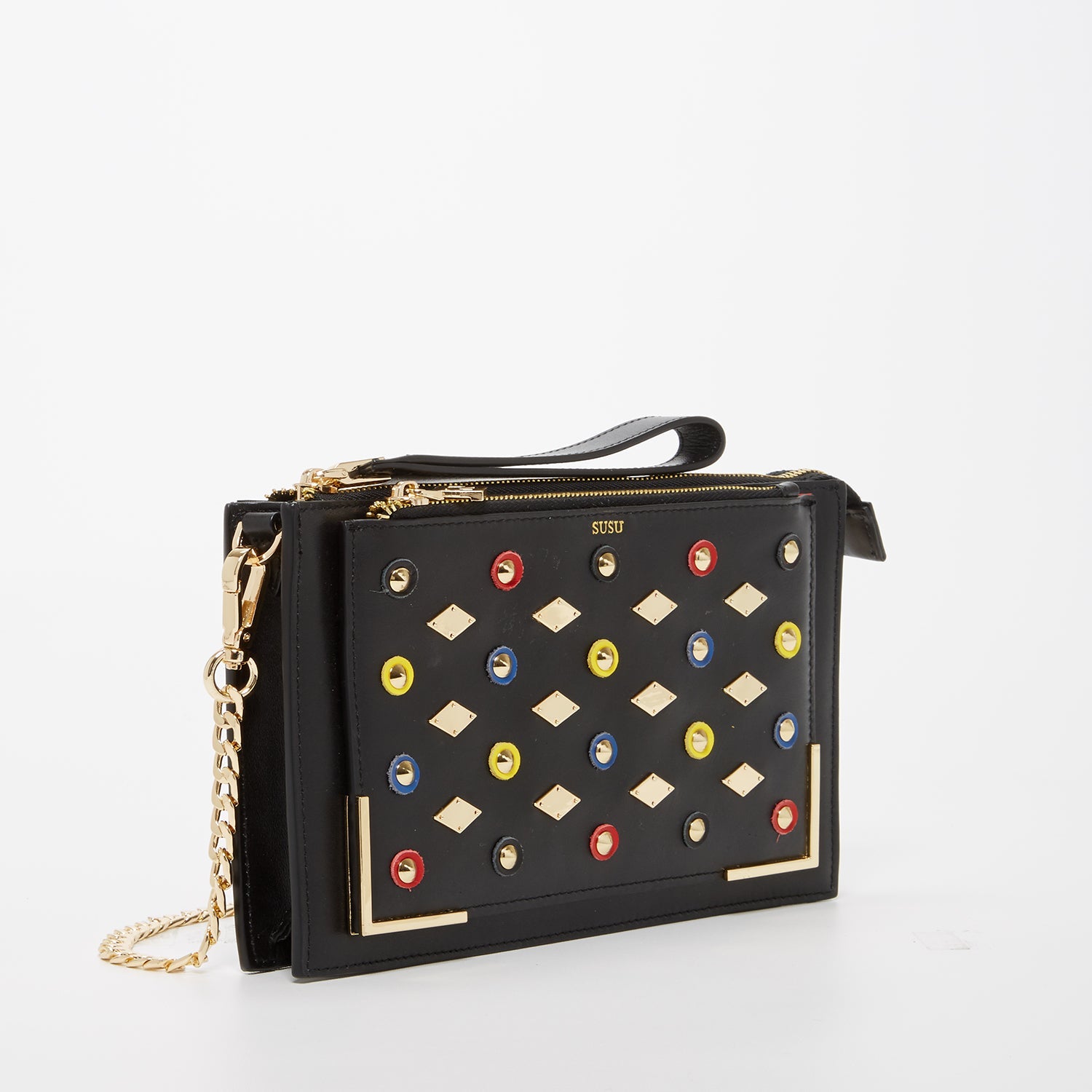 Black Studded Crossbody Clutch - Clairellas