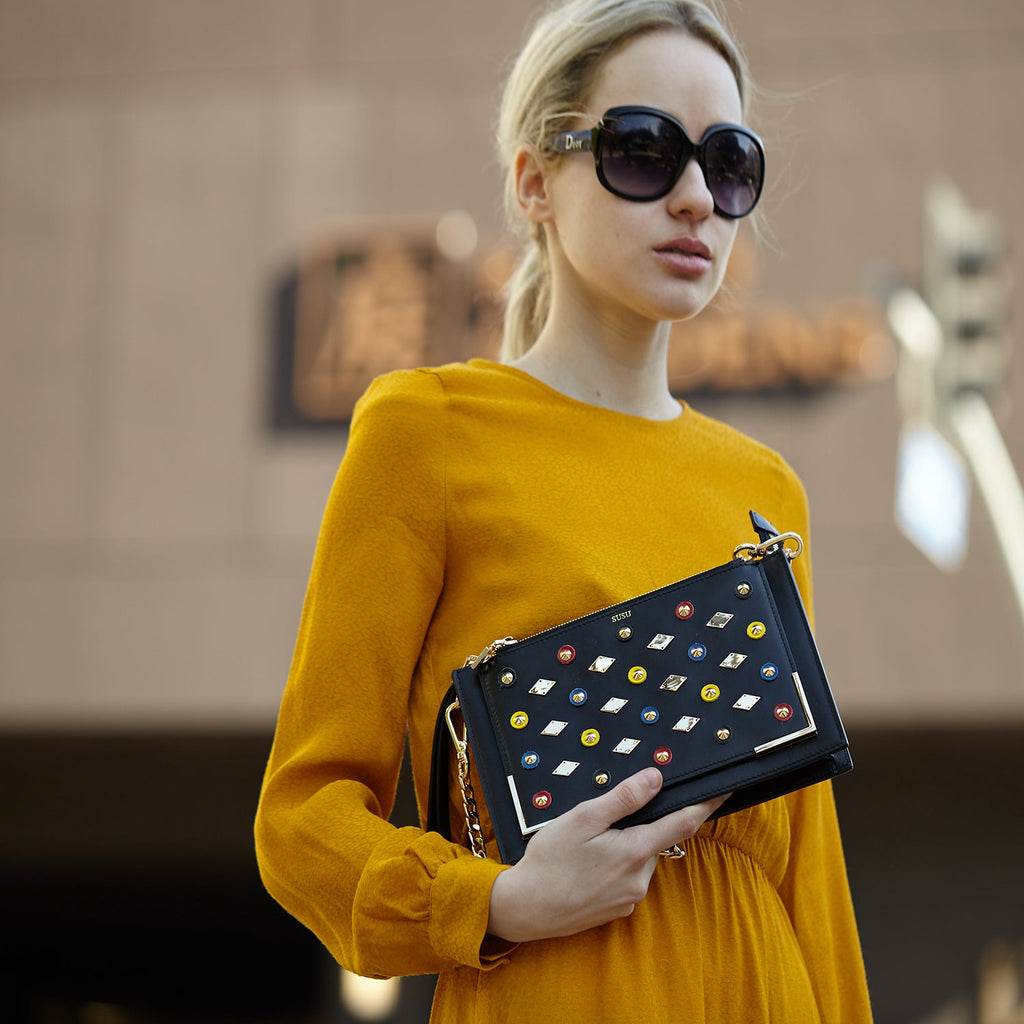 Black Studded Crossbody Clutch - Clairellas
