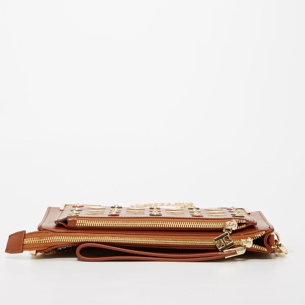 Studded Crossbody Brown Clutch