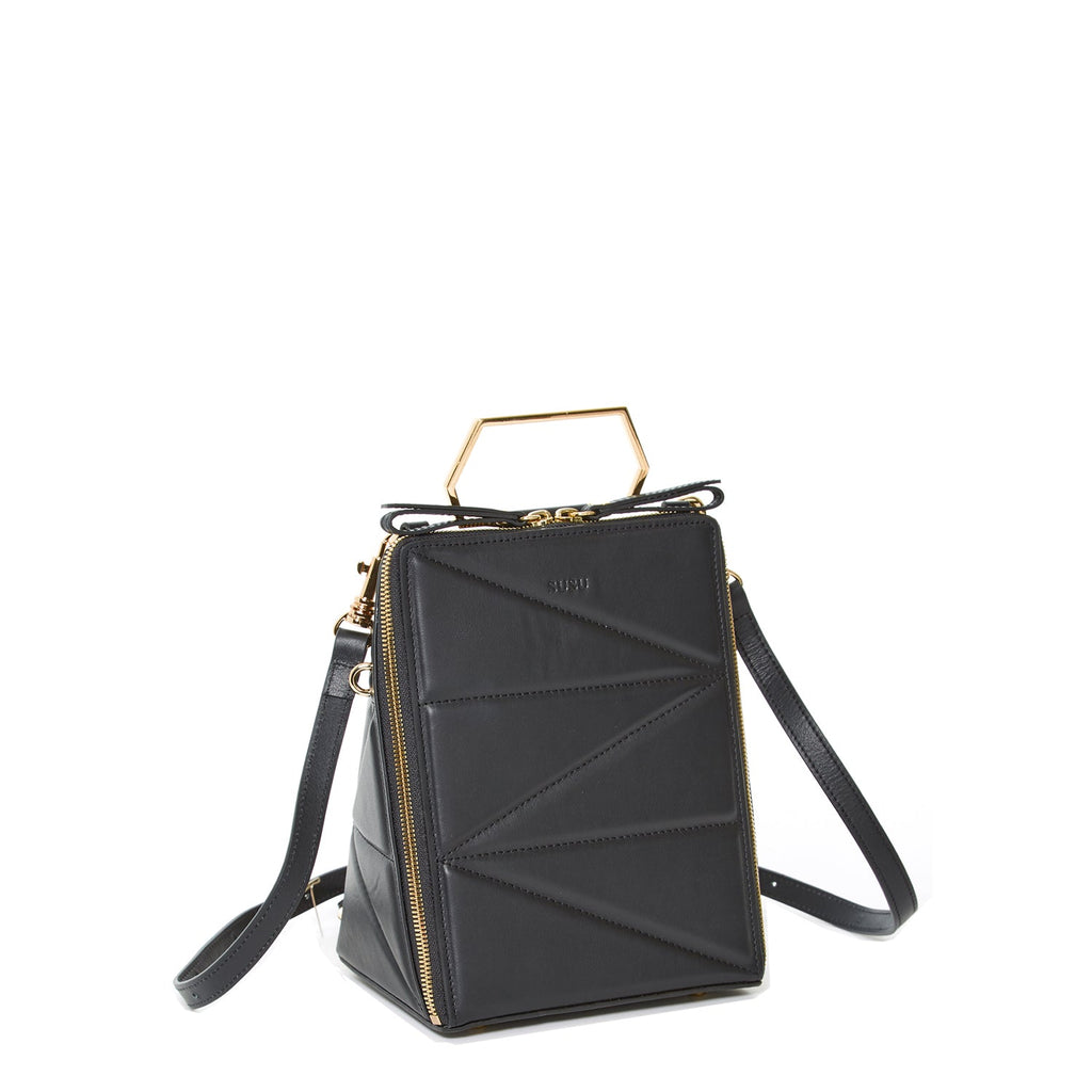 SUSU Black Leather Backpack Purse for Women Unique Convertible Crossbody Bag