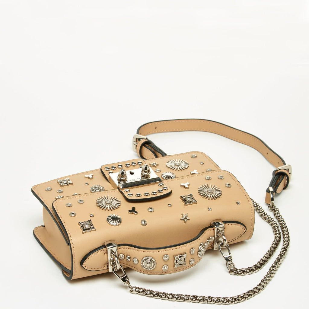 Small Leather Crossbody Bag Studded Dark Beige Tan Purse  Women's Handbag