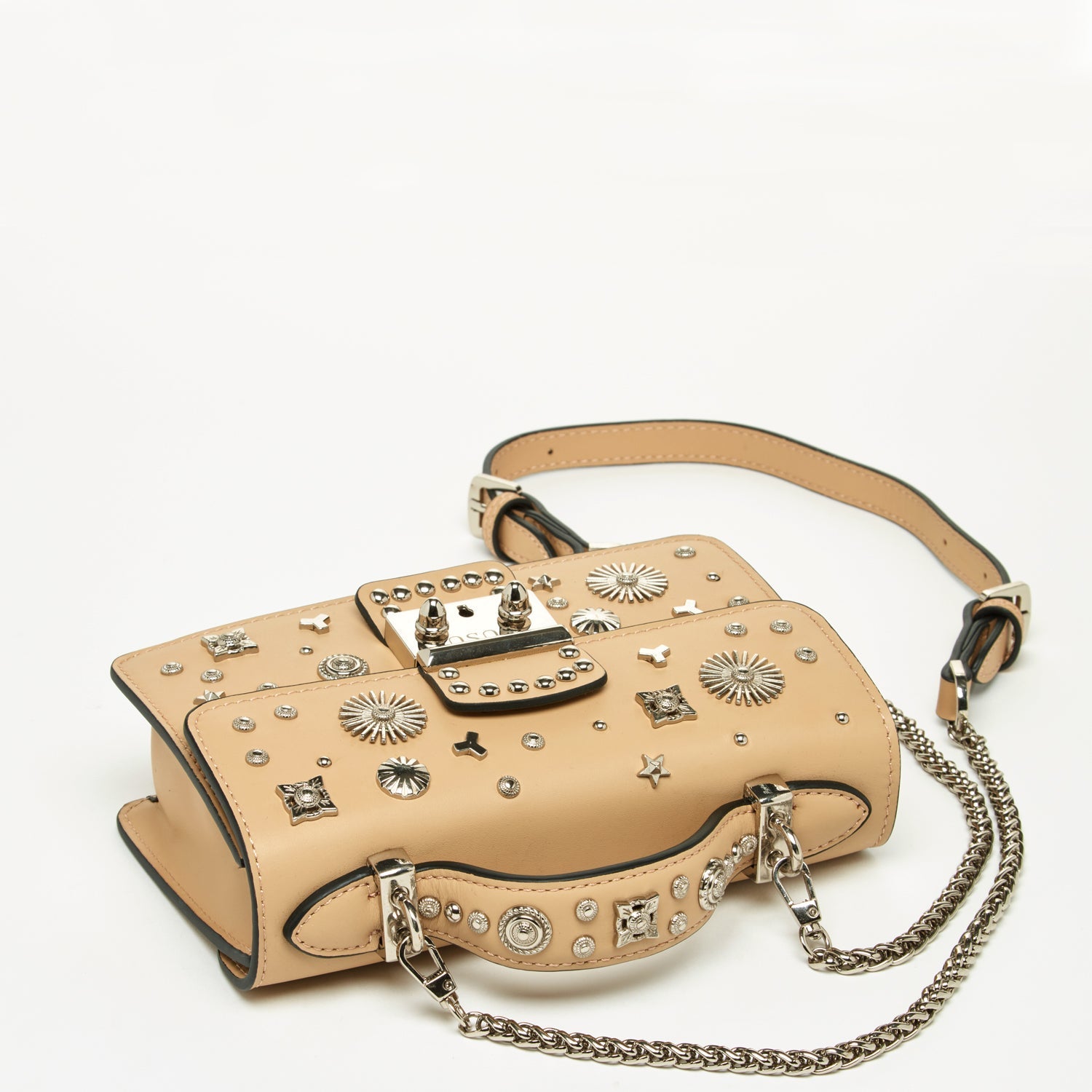 Small Leather Crossbody Bag Studded Dark Beige Tan Purse  Women's Handbag