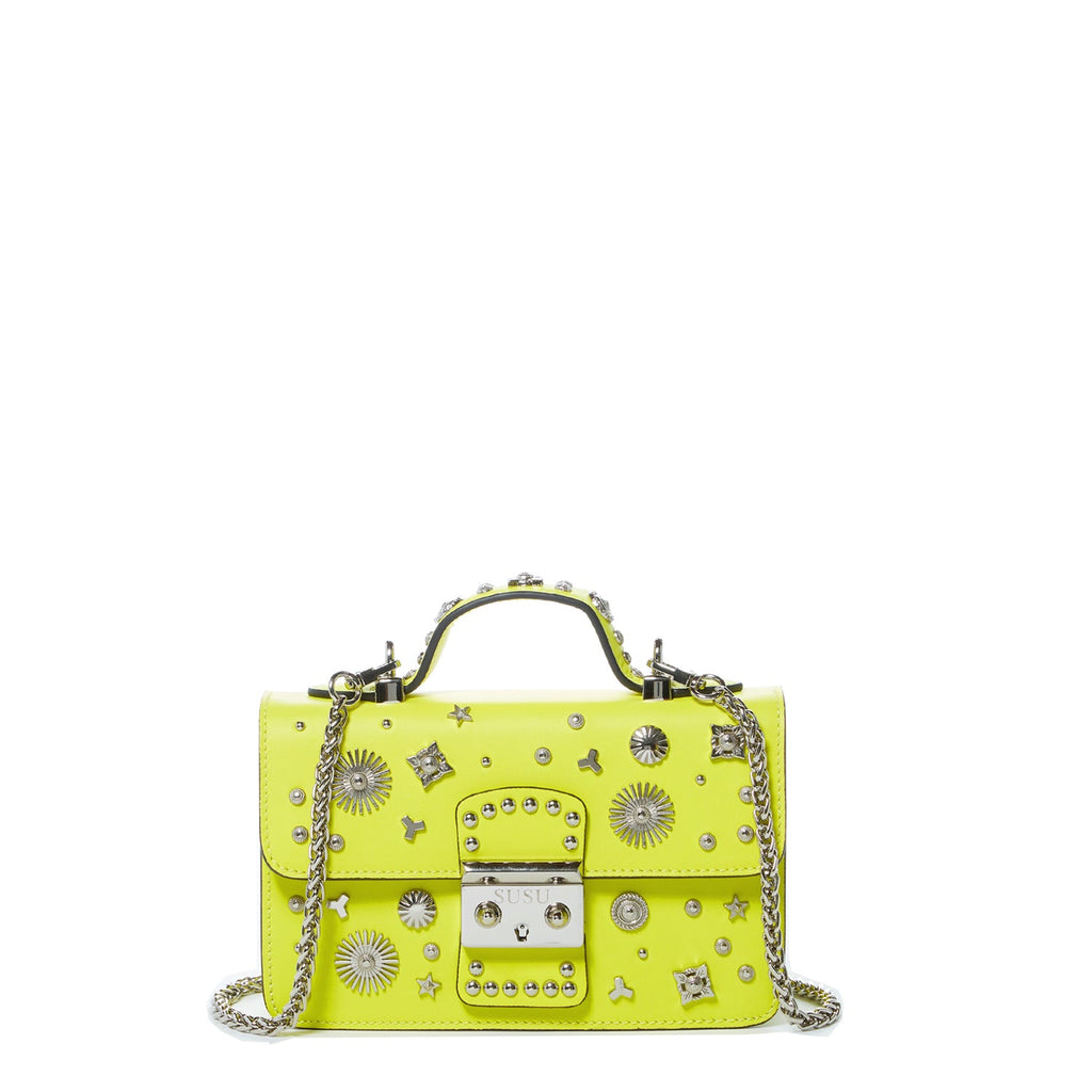 Bright Yellow Purse Studded Leather Crossbody Bag - Clairellas