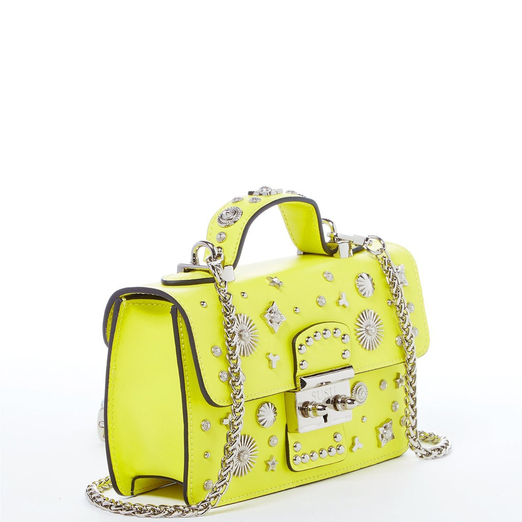 Bright Yellow Purse Studded Leather Crossbody Bag - Clairellas